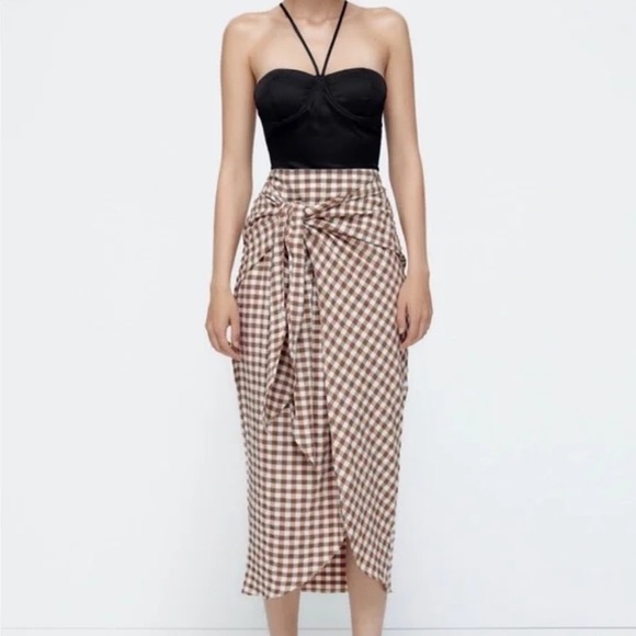 ZARA Gingham wrap skirt NWT - Picture 8 of 12